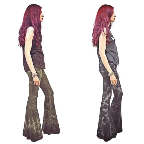 REGULAR LENGTH Tie Dye Bell Bottoms - High Waisted Tie Dyed Bells Boho Festival - Picture 5 of 10